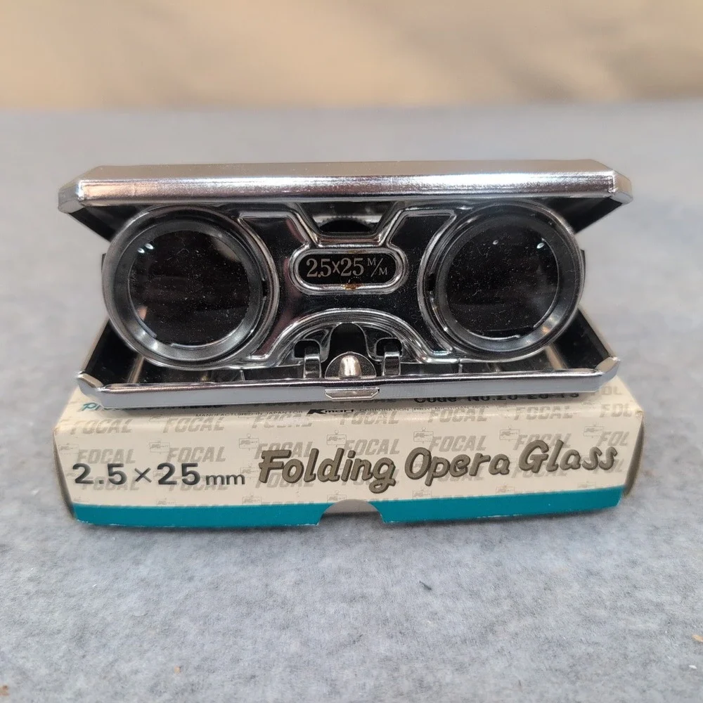 Focal 2.5x25mm Folding Opera Glass Binoculars Chrome Japan 20-20-15 Vintage